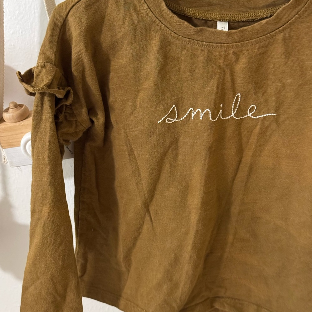 Rylee + Cru Long Sleeve "Smile" Tee in Mustard Brown